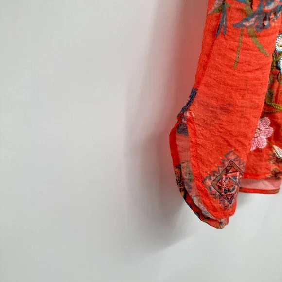 Vincente Tunic Top Shirt Blouse Size Small Embroidered Sheer Button Up Boho - Picture 12 of 16